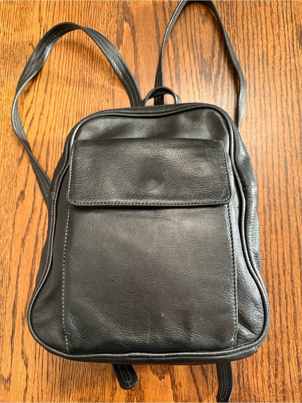 Tignanello Black Pebbled Leather Backpack Purse Small Travel Daypack Organizer